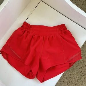 Lululemon Hottie Hot low rise carnation red shorts. Size 2. Inseam 2.5inch